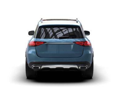 Beyaz arka planda mavi bir araba. Yan görünüş. 3d illüstrasyon.