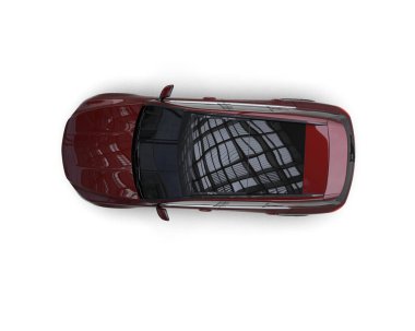 Beyaz arkaplanda kırmızı bir spor arabanın 3 boyutlu görüntüsü