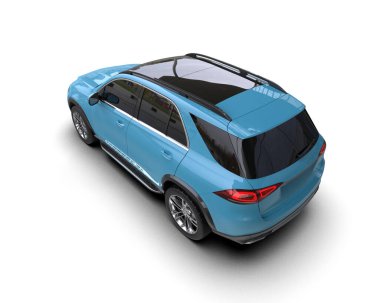 Mavi araba beyazda izole edilmiş. 3D görüntüleme - illüstrasyon