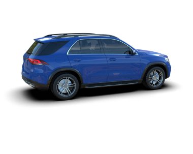 mavi araba beyaz arkaplanda izole edildi.