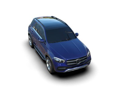 3 boyutlu mavi araba, beyaz stüdyo arka planında izole edilmiş.