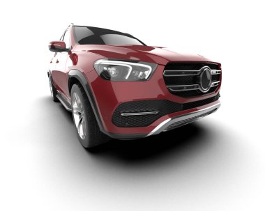 Beyaz arka planda kırmızı spor arabanın 3 boyutlu resmi