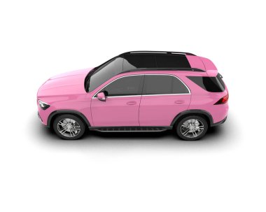 Gri arka planda pembe modern bir araba. 3d oluşturma