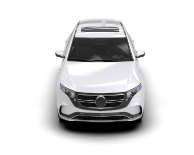 Beyaz arka planda izole edilmiş beyaz bir araba. 3d oluşturma