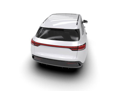 Beyaz arkaplan üzerinde beyaz SUv 3 boyutlu görüntüleme