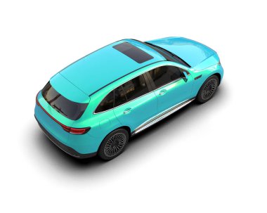 Arabalı mavi şehir. Beyaz arkaplanda 3D görüntüleme