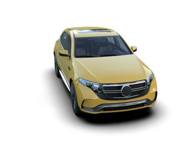 Arka planda modern bir araba. 3d görüntüleme - beyaz arkaplanda izole edilmiş