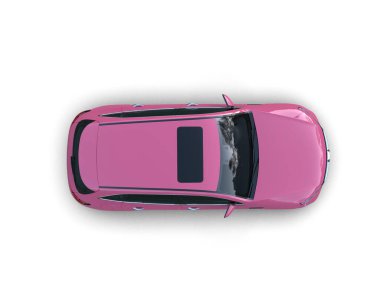 Beyaz arka planı olan pembe modern bir araba. Yan görünüş. 3d oluşturma.