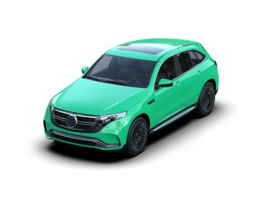 Beyaz arkaplanda yeşil bir araba