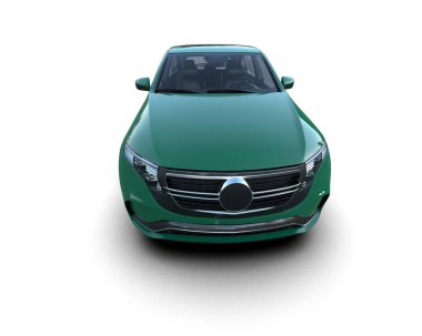 Beyaz arka planda yeşil şehir arabası. yaratıcı tasarım 3d oluşturucu