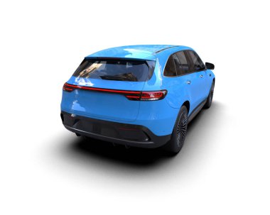 Mavi modern araba izole edilmiş. Arka manzara. 3d oluşturma.