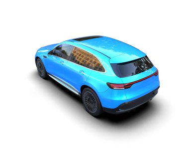 Modern mavi araba arka planda izole edilmiş. 3d oluşturma