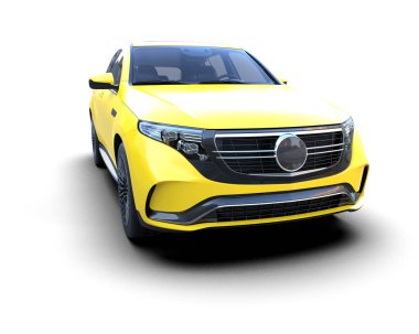 Beyaz arka planda sarı lüks bir araba. 3 Boyutlu Hazırlama