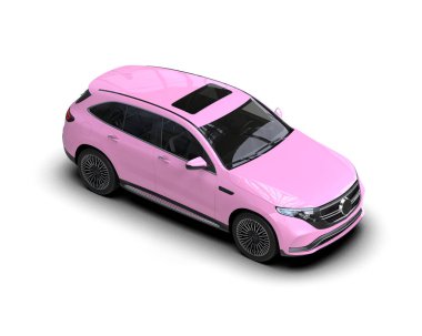 Gri arka planda pembe aile arabası. 3d oluşturma