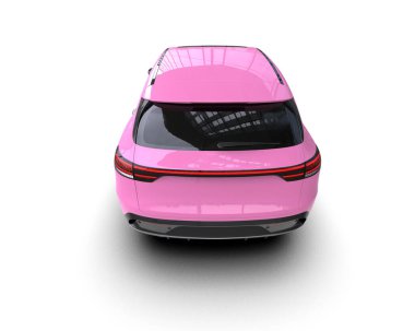 Pembe modern araba beyaz arka planda izole edilmiş. 3d illüstrasyon.