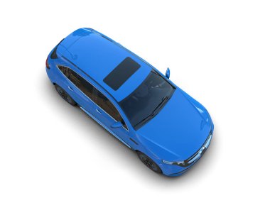 Beyaz arka planda mavi araba. 3d oluşturma.