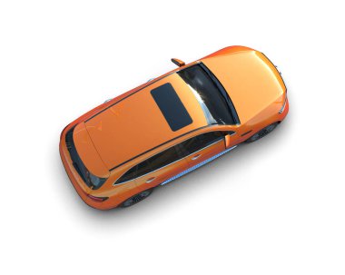 turuncu araba beyaz arka planda izole edildi. 3 boyutlu görüntüleme