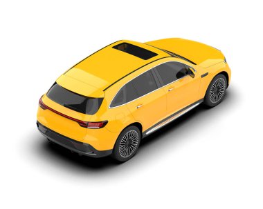 Modern sarı şehir arabası - arka manzara. 3d illüstrasyon