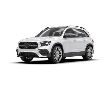 Beyaz SUV arabası. 3d oluşturma