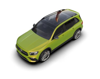 Beyaz arka planda modern bir araba. 3d oluşturma.