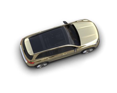 Beyaz arka planda altın renkli lüks bir araba. 3d illüstrasyon