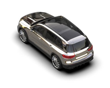 Beyaz arka planda yansımalı modern şehir arabası. 3d oluşturma.