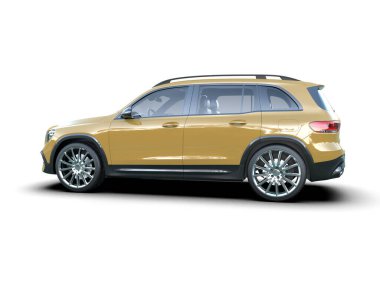 Beyaz arka planda yansıması olan modern bir cip. 3d oluşturma