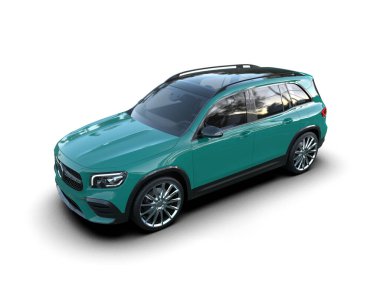 Yeşil lüks araba beyaz arka planda izole edilmiş. 3d oluşturma.