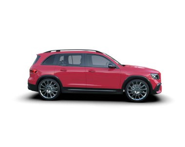 Beyaz arka planda kırmızı araba. 3d oluşturma.