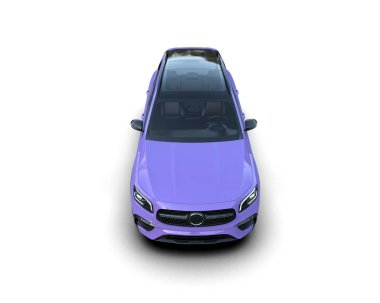 Gri arka planda mor bir araba, 3 boyutlu..