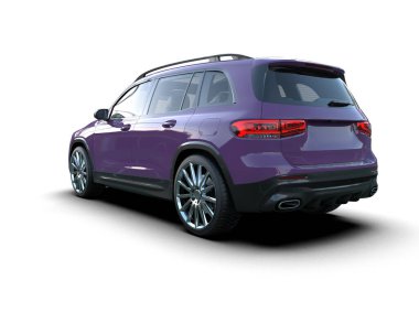 Beyaz arka planda 3 boyutlu izole edilmiş lüks mor araba.