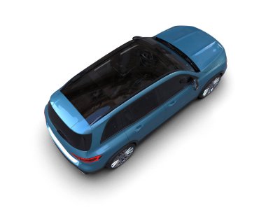 mavi modern araba - tepeden aşağı görünüm