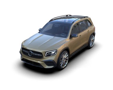 Arka planda lüks bir araba var. 3D görüntüleme - illüstrasyon