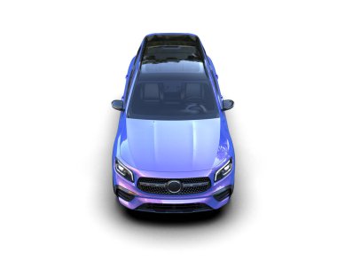 Mavi araba arka planda izole edilmiş. 3D görüntüleme - illüstrasyon