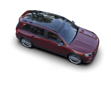 Beyaz arka planda beyaz ekranlı kırmızı araba. 3 Boyutlu Hazırlama.