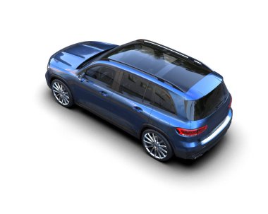 Gri arabanın arka planında modern mavi SUV