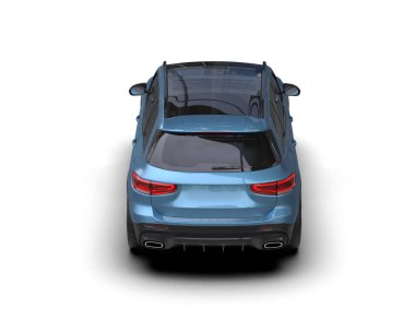 Modern mavi araba beyaz arka planda izole edildi - 3 boyutlu görüntüleme