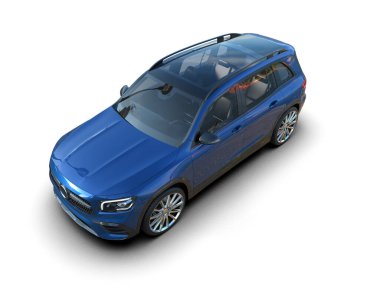 Beyaz arka planda modern kompakt spor araba. 3 Boyutlu Hazırlama