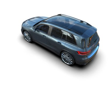 Gri arka planda siyah lüks bir araba. 3d illüstrasyon.