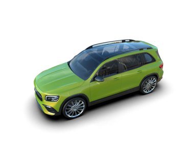 Beyaz arka planda bir araba. 3d oluşturma