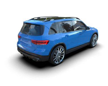 Beyaz arka planda mavi bir SUV 'un 3 boyutlu resmi