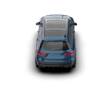 mavi araba beyaz arka planda izole edildi. 3D görüntüleme - illüstrasyon