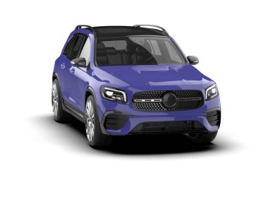 Mavi araba beyazda izole edilmiş. 3d oluşturma