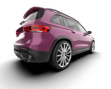 Beyaz arka planda, 3 boyutlu, modern bir SUV 'un 3 boyutlu çizimi.