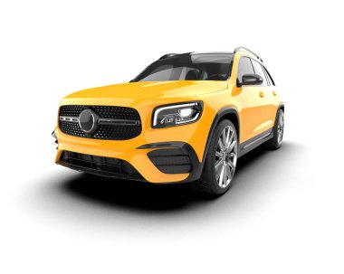 Beyaz arka planda lüks bir arabanın üç boyutlu resmi