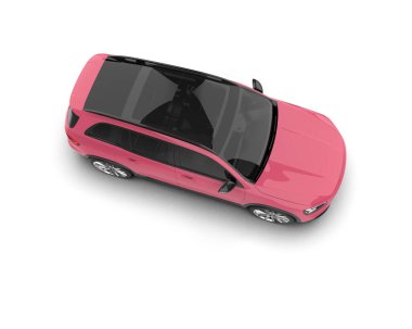 Pembe modern araba - beyaz arkaplanda izole edilmiş yan görünüm - 3 boyutlu illüstrasyon