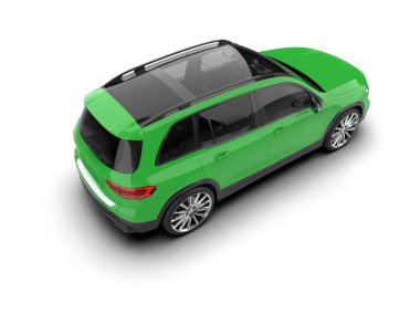 Beyaz arka planda yeşil arabanın 3 boyutlu canlandırması