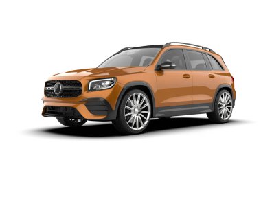 Beyaz arka planda gerçekçi bir araba. 3d illüstrasyon