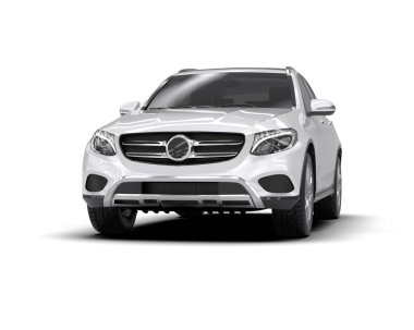 modern araba beyaz arka planda bir camla izole edilmiş.