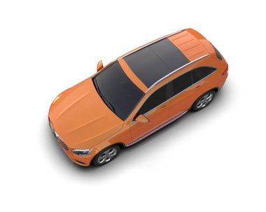 Beyaz arka planı olan turuncu bir araba. 3d oluşturma.